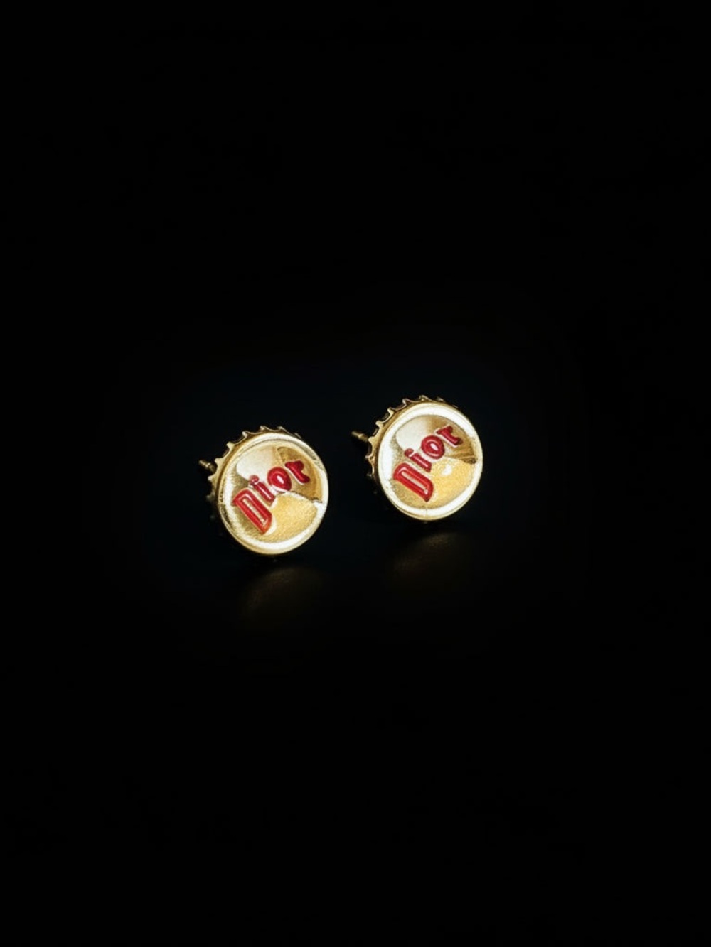 ⭐️ Dior Gold-tone Crushed Bottle Cap Stud Earrings